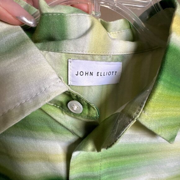 John Elliott New Green Printed Cotton Blend Voile 2/ M Shirt - Picture 3 of 10